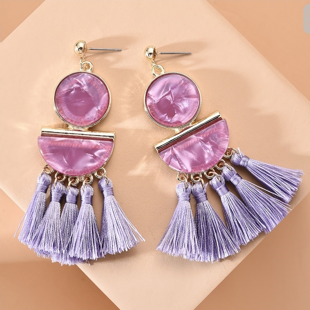 Acrylic Tassel Earring - Purple
